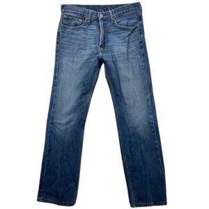 Levi’s‎ 505 Jeans Men’s Blue Denim Straight Leg Mid Rise Distressed Hem Pants 34